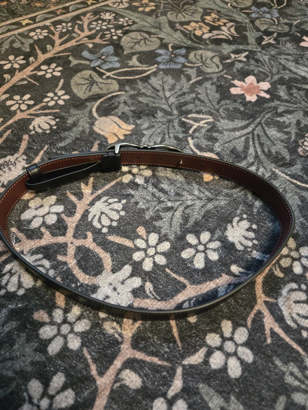 Coach Black Leather Waist Belt with Silver Signature Double-Loop Buckle